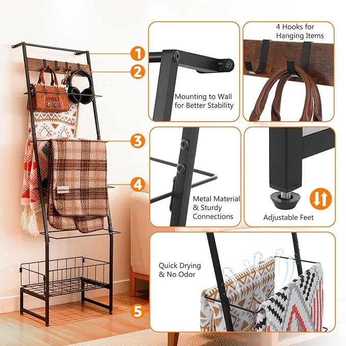 Metal Blanket Rack with Wire Mesh, 4 Cubbies & Single Bar - Ideal for Home Organization