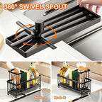 Black Sponge Holder for Kitchen Sink, Sink Caddy with Brush Holder Self-draining Sponge, Sturdy Rustproof Stainless Steel Kit