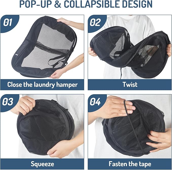 Seiritex Mesh Popup Laundry Hamper 2 Compartment, Collapsible Laundry Sorter Basket Foldable Hamper for Clothes, College Dorm