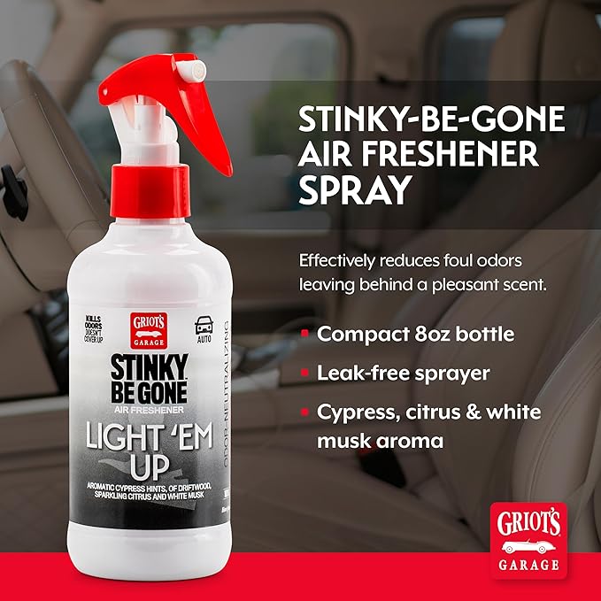 Griot's Garage Stinky-Be-Gone Light 'Em Up Air Freshener Spray – Odor Remover for Cars, Trucks, and SUVs on Carpets, Floor Ma