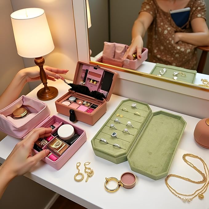 Velvet Ring Organizer Box - Ring Jewelry Box for Rings Earring, Jewelry Tray Rings holder Display Case for Girl Women (8.07"x