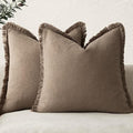 Foindtower Set of 2 Decorative Linen Fringe Throw Pillow Covers Cozy Farmhouse Boho Cushion Cover with Tassels Soft Accent Pi