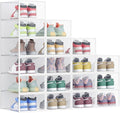 SONGMICS Shoe Boxes, Shoe Storage Organizers Rack for Closet, Plastic Stackable Sneaker Containers Case, 18 Pack, Transparent