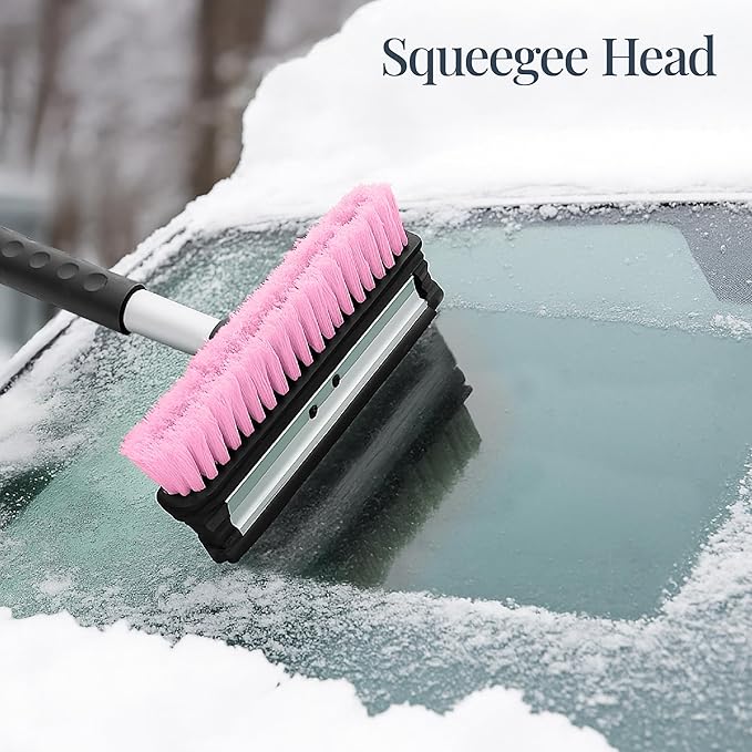 Best Choice Products 4 in 1 Snow Brush with Shovel, Squeegee & Ice Scraper, Up to 39" Extendable Foam Grip, 270° Pivoting Snow Brush for Car Truck SUV, Storage Bag Included - Pink