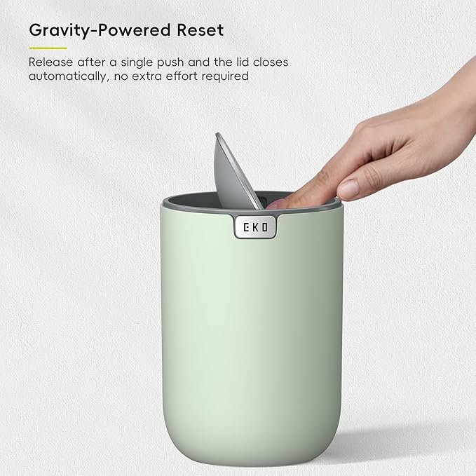 EKO Fandy 0.58 Gal/2.2L Mini Trash Can with Lid, Swing-Top Desktop Trash Can for Bathroom, Countertop, Vanity, Desk or Office, Small Garbage Bin (Sage)