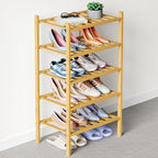 Smiry Bamboo Shoe Rack for Closet, 5 Tier Small Wooden Stackable Shoe Organizer, Free Standing Shoes Storage Shelf for Entryw