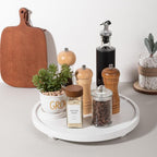 Round Decorative Tray Wood Bathroom Counter Organizer Farmhouse Kitchen Decor Wooden Riser for Soap Dish, Perfume, Candle, Sp