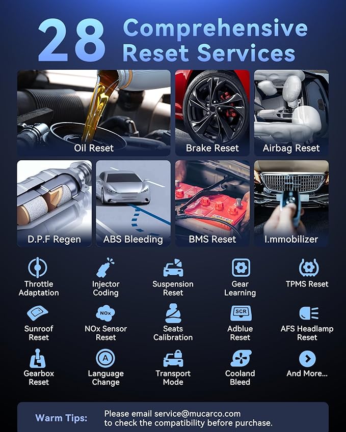 MUCAR CS90 OBD2 Scanner Diagnostic Tool with 28+ Reset Services, Oil/EPB/SAS/BMS/Injector, ABS Bleeding, Throttle Relearn, ABS