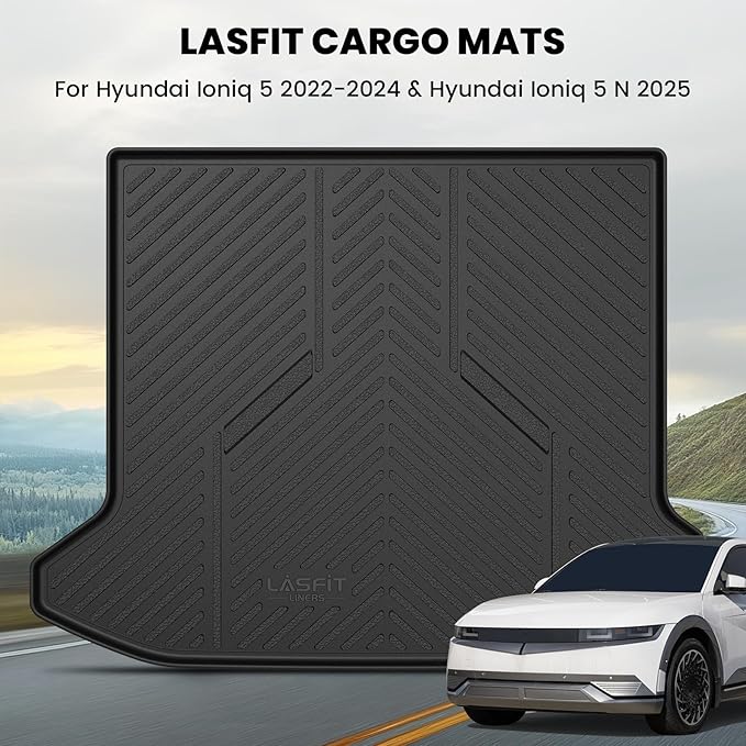 LASFIT Cargo Mat for Hyundai Ioniq 5 2022-2024/ IONIQ 5 N 2025, All Weather TPE Custom Fit Easy Clean Car Trunk Mat for Hyundai Ioniq 5 2022-2024/ IONIQ 5 N 2025 Cargo Liner, Black