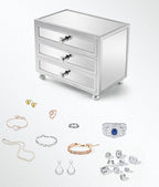 Gifturbo 3 Layer Mirrored Glass Jewelry Box, Large Capacity Women's Storage Box with Velvet Interior and Crystal Handle