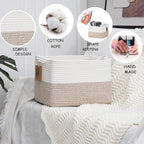 COMFY-HOMI Cotton Rope Woven Basket with Handles for Shelves,Toys,Book, Cloth Storage Baskets for Organizing-13.5" x 11" x 9.