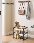 SONGMICS Shoe Rack, 2-Tier Shoe Organizer, Metal Storage Shelf, Upright or Upside Down, for 3-6 Pairs, Stackable, for Entrywa