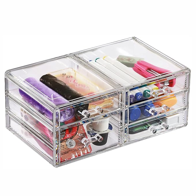 Cq acrylic Clear Stackable Storage Drawers,5 Drawers Acrylic organizers For Vanity Counter,Large Plastic Clear Drawer Organiz