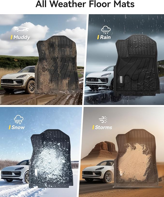 3W Floor Mats Fit Porsche Cayenne 2019-2025 2026 (5 PCS), TPE All Weather Custom Fit Floor Liner for Porsche Cayenne 1st and 2nd Row 5 PCS Car Mats, Black