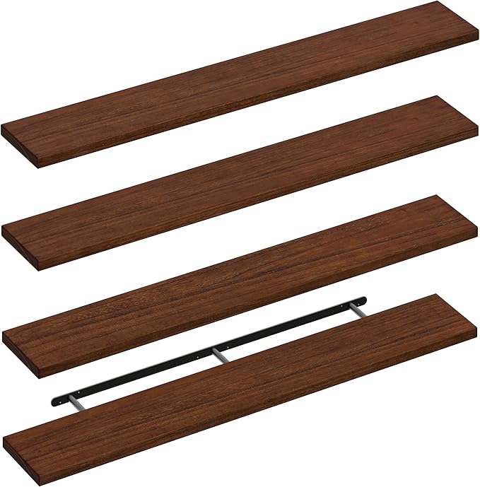 IEO Long Wooden Floating Shelves for Room Wall, Natural Wood Floating Shelves Wall Mounted Kitchen Shelf for Living Room, Bed