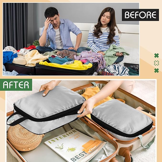5 Pack Compression Packing Cubes for Travel Space Saving Cubes Luggage Organizer for Suitcase(Gray,L)