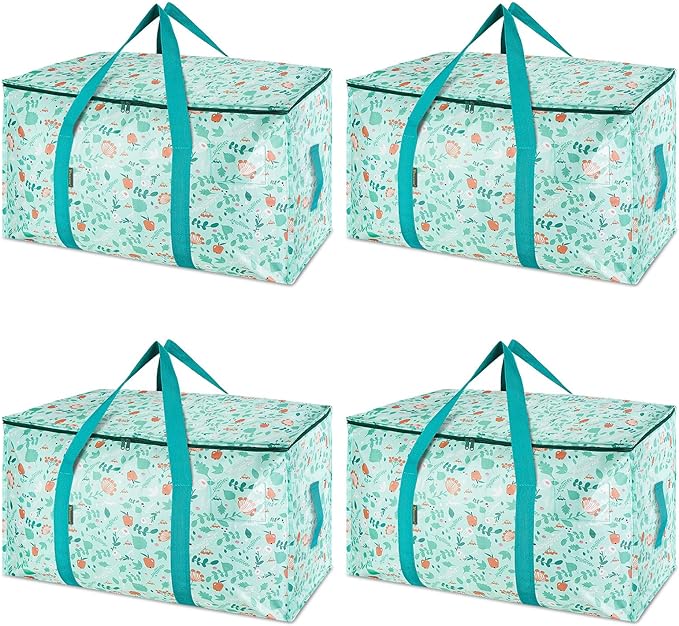BALEINE 4-Pack Oversized Moving Bags with Reinforced Handles, Heavy-Duty Storage Tote for Clothes, Moving Supplies (Spring St