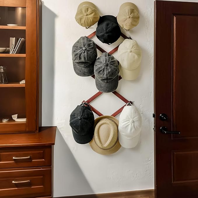 SKOLOO Hat Rack for Wall with 14 Hooks, Solid Wooden, Modern, Expandable Coat Rack Wall Mount for Coats, Hats, Bags, Baseball
