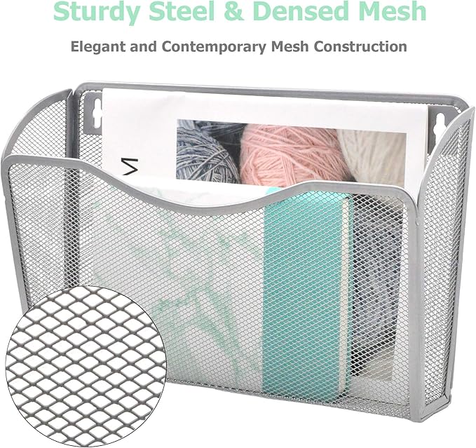 EASEPRES 6 Single Pocket Mesh Hanging File Organizer, Vertical Wall Mounted Magazine File Holder, Mount Basket Mail Paper Doc