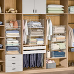 4-Tier Stackable Closet Organizers and Storage Basket, Foldable Closet Shelf Organizer System, Space-Saving Clothes Storage D