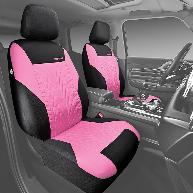CAR PASS Car Seat Covers Two Front Only for Car, 3D Tyre Print Automotive Interior Covers, Airbag Compatible, Quick Setup Uni