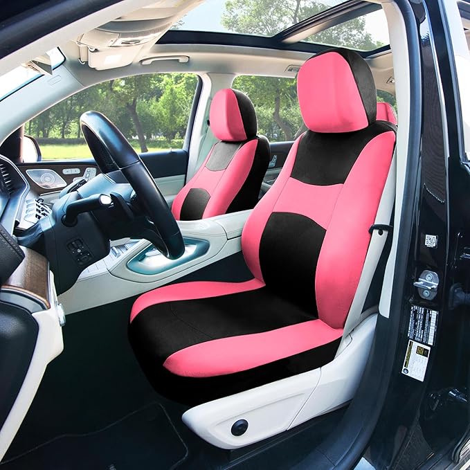 FH Group Full Set Cloth Car Seat Covers, Universal Fit combo, Low Back Front Seat Covers, Airbag Compatible, Split Bench Rear