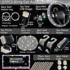 NBTEPEM 27 PCs Multicolor Bling Car Accessories Set for Women, Steering Wheel Covers Universal Fit 15 Inch, Bling License Plate Frame, Bling Phone Holder, Bling Car Coasters