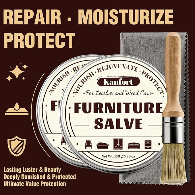 Leather & Furniture Repair Salve 2 Pack, Furniture Salve with Brush for Leather Wood, Leather Conditioner Help Prevent Cracki