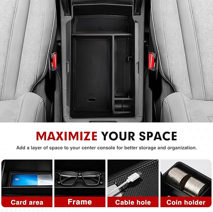 Autorder Center Console Organizer for 2023 2024 2025 2026 Honda CRV Accessories Center Console Storage Box Secondary Insert Tray Black & Red Non-Slip Silicone Mats