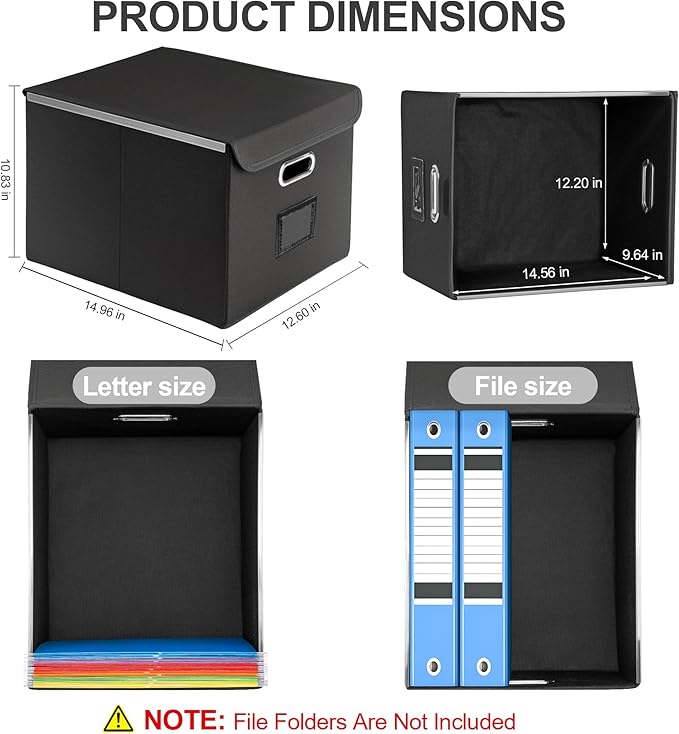 Hleelomi Collapsible File Box with Lid & Plastic Slide - Hanging Document Organizer for Office/Home, 14.96x12.6x10.83 Inch,De