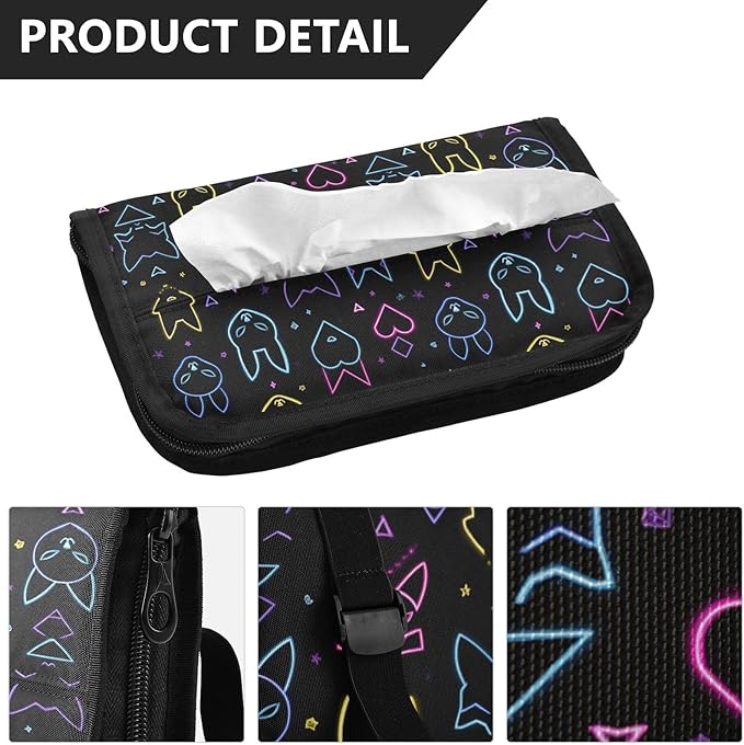 Car Tissue Holder Car Visor Organizer Tissue Box Holder for Car Sun Visor Organizer with Car Vehicle Accessories Essentials Interior for Women Men Neon Bunny Fox Geometric