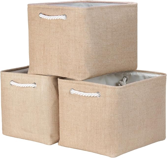 Bidtakay Fabric Storage Baskets for Shelves 3 Pack Large Storage Bins for Organizing Linen Collapsible Organizer for Closet-F