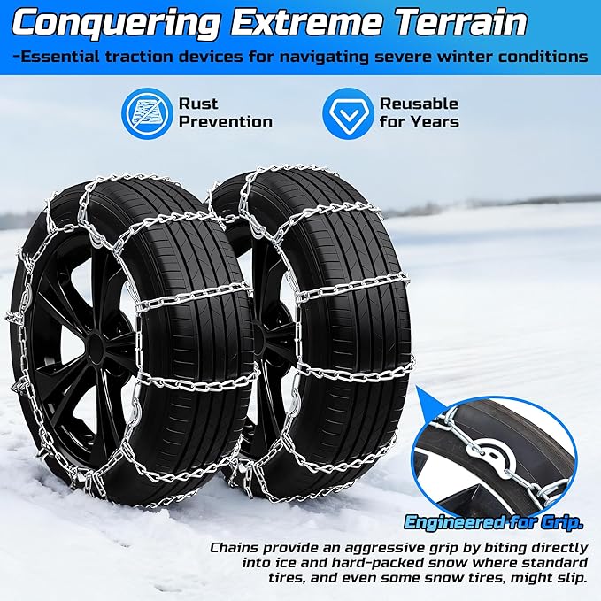 Automotive Tightening Snow Chains Tire Chains for Tire Set of 2 With Gloves Winter Accessories SUV Trucks Pickup Winter Emerg