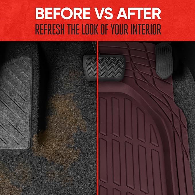Motor Trend FlexTough Floor Mats for Cars, Burgundy Deep Dish All-Weather Car Mats, Waterproof Trim-To Fit Automotive Cars Trucks SUV, Universal Liner Accessories