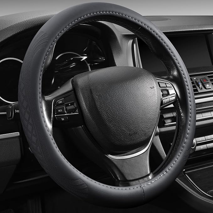 【2025 Model】 Breathable Soft Leather Car Steering Wheel Cover for Men Women, Non-Slip, Comfortable,Universal 15 inches Steeri