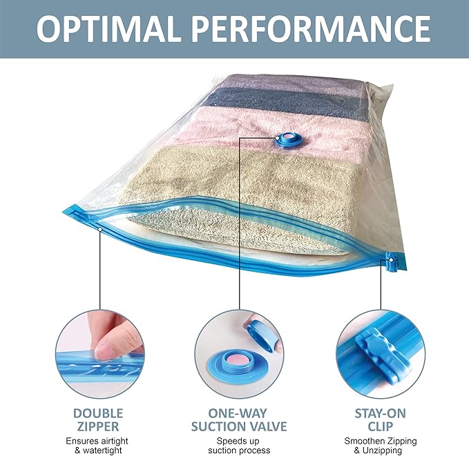 Roomimaster Vacuum Storage Bags, Vacuum Seal Space Saver Bags for Clothing, Travel Lugggage,Carry-on, Blankets, Comforters, P