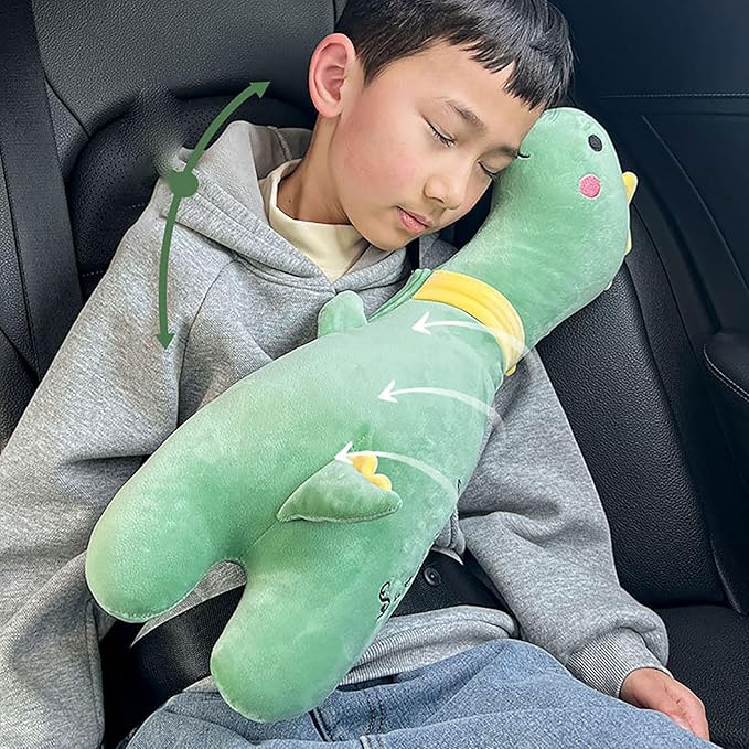 Car Pillow for Kids, Dinosaur Seat Belt Cover, Seatbelt Adjuster for Kids Car Seatbelt Covers, Vehicle Shoulder Pads, Seatbelt Cushion for Kids, Seat Strap Pillows Kids (Light Green)