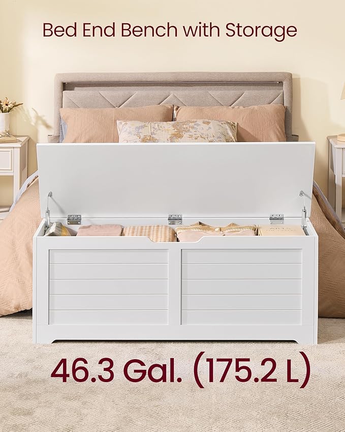 VASAGLE Storage Chest, Storage Bench with 2 Safety Hinges, Farmhouse Style, 15.7 x 47.2 x 18.1 Inches, for Entryway, Bedroom,