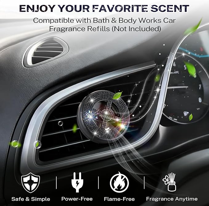 Car Fragrance Holder Compatible with Bath & Body Works Refills (Not Included), Air Freshener Vent Clip or Visor Clip, Refilla