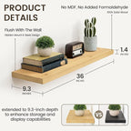 Marsmiles Floating Shelves | 36 Inch Natural Wood Wall Shelves Set of 2 | 9.3 Inch Deep Rustic Reclaimed Wood Shelves for Roo