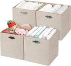 Posprica Storage Cubes, 12×12 Storage Bins, Fabric Drawers Organizer Basket, 4pcs, Beige