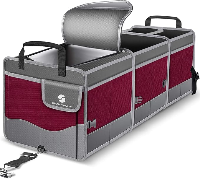 Trunk Organizer with Cooler, Collapsible Trunk Storage Container with Non Slip Bottom Strips, Large Multi-Compartment Waterproo