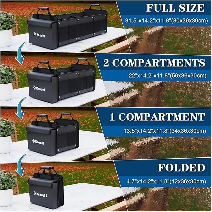 K KNODEL Extra Large Trunk Organizer With Cooler Bag, 3 Compartments Car Organizer, Heavy Duty SUV Trunk Organizer with 2
