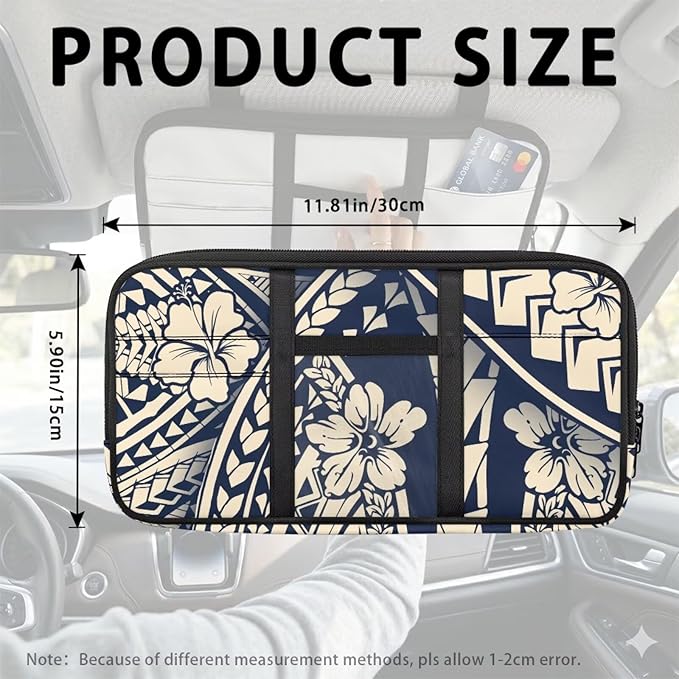Floral Zippered Car Sun Visor Organizer with Picture Holder and Multi-Pocket Visor Storage Organizer for Truck with Adjustable Straps Easy Installation Universal Fit for Most Cars SUV