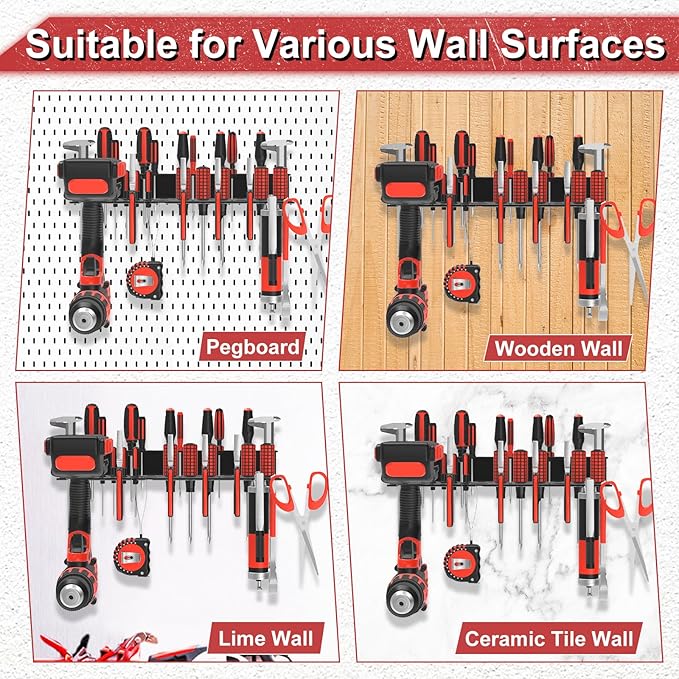 2Pcs Metal Screwdriver Organizer, Wall Mount Plier Organizer Hammer Holder, Hand Tool Storage Rack for Garage Workshop Workbe