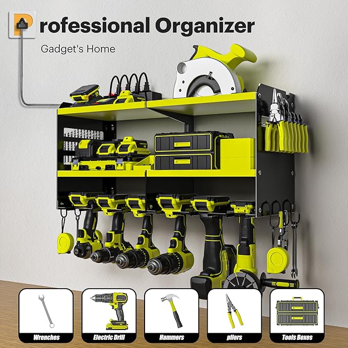 Spampur Power Tool Organizer, 15 Min Quick Assembly & Max 420lb Load by Heavy Duty Metal, 6 Slots for Cordless Drill with 4 O