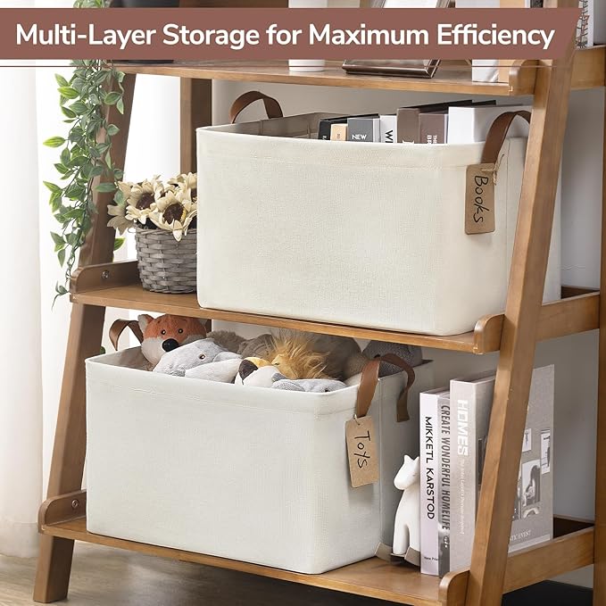 CHICVITA 4 Pack Large Storage Baskets for Shelves, Collapsible Closet Organizer Bins with Metal Frame, Fabric Storage Bins fo