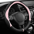PIC AUTO Steering Wheel Cover, Pink Patterned & Black Leather Patchwork Design, Universal Fit 14.5"–15.5", Anti-Slip, Odor-Fr