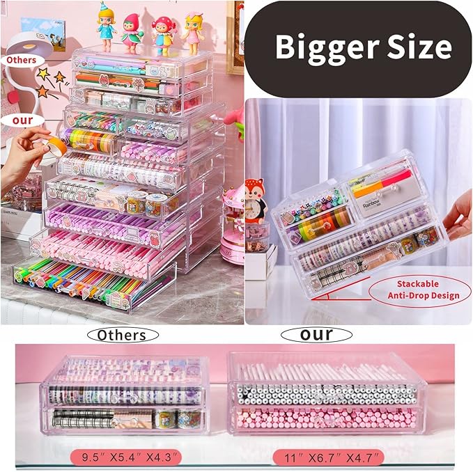 Cq acrylic Clear Acrylic Organizers Countertop,6 Drawers Stackable Storage Bins,Cute Clear Storage Bins for Vanity Jewelry,Ha