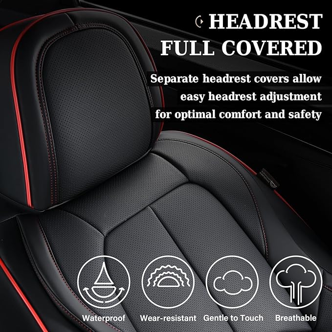 Coverado Car Seat Covers Front Seats, Waterproof Leather Seat Covers for Cars, Luxury Car Seat Covers with Lumbar Support, Ca